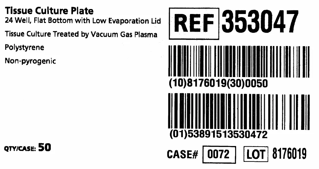 Tissue Culture Plate 24 Well Flat Bottom low evaporation lid 353047 GIMP.webp